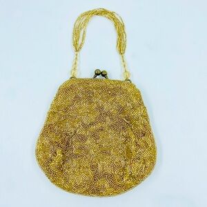 Vintage La Regale Beaded Purse Clutch Handbag Wristlet Gold